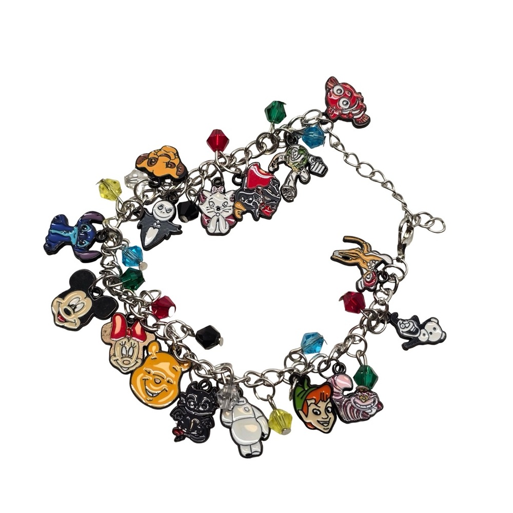 Disney Character Charm Bracelet Silver Tone Y2K Dangle Bead - Picture 5 of 5